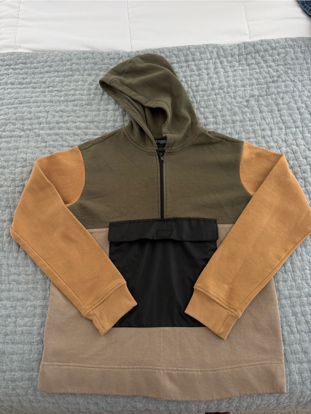 Kids Colorblock Hoodie Sweatshirt - Olive, Tan & Black